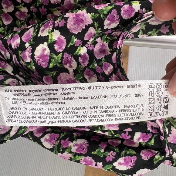 NWT Zara Floral Twist Neck Halter Blouse Tank Top Purple Black Green‎ White Sz S - Picture 7 of 8